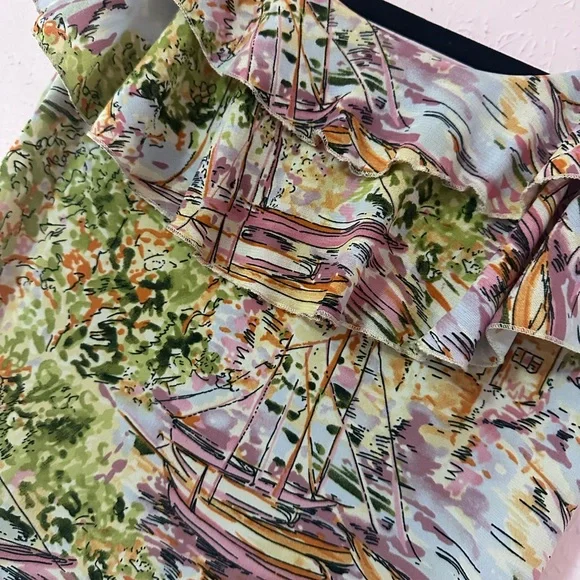 Vintage Summertime Boat Pattern Pink and Green Blouse and Skirt Set - Picture 5 of 7